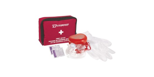 CPR KIT: 1 MEDIUM NYLON BAG WITH BELT LOOP, 1 RESCUE BREATHER, 2 ANTISEPTIC WIPES, 1 PAIR DISPOSABLE GLOVES